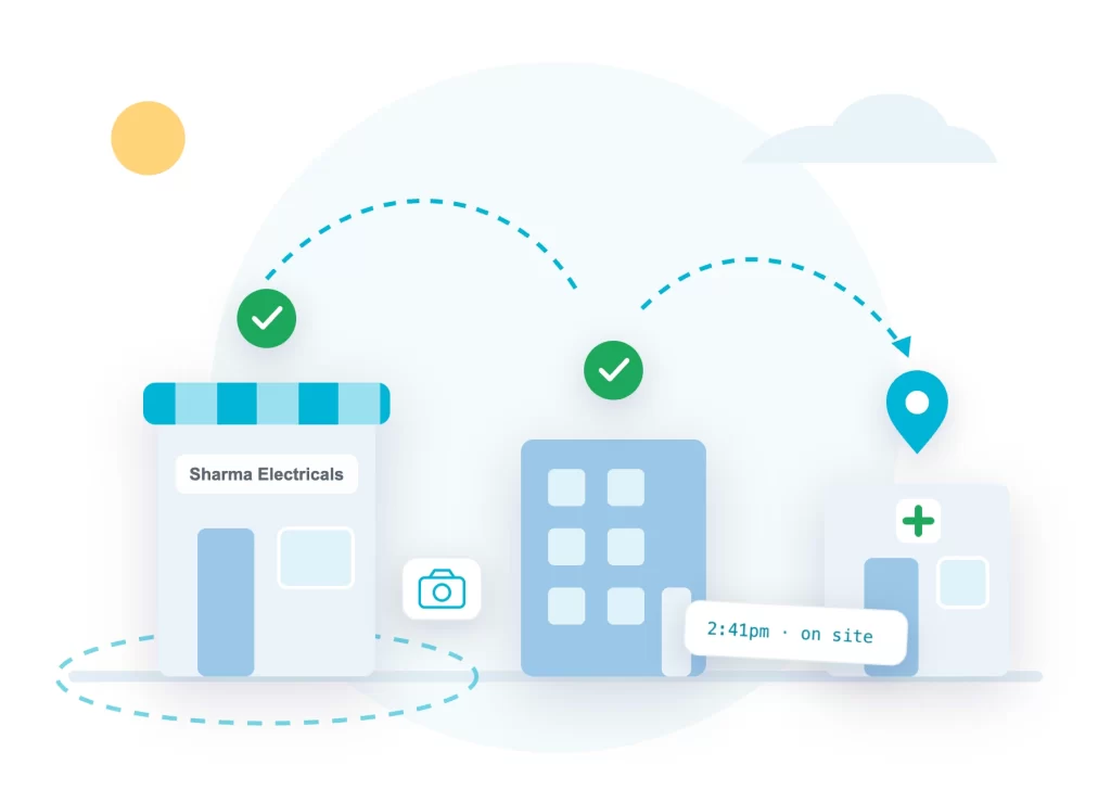 Field staff route across client visits in the day with geofence and photo proof - ConnectMyWorld