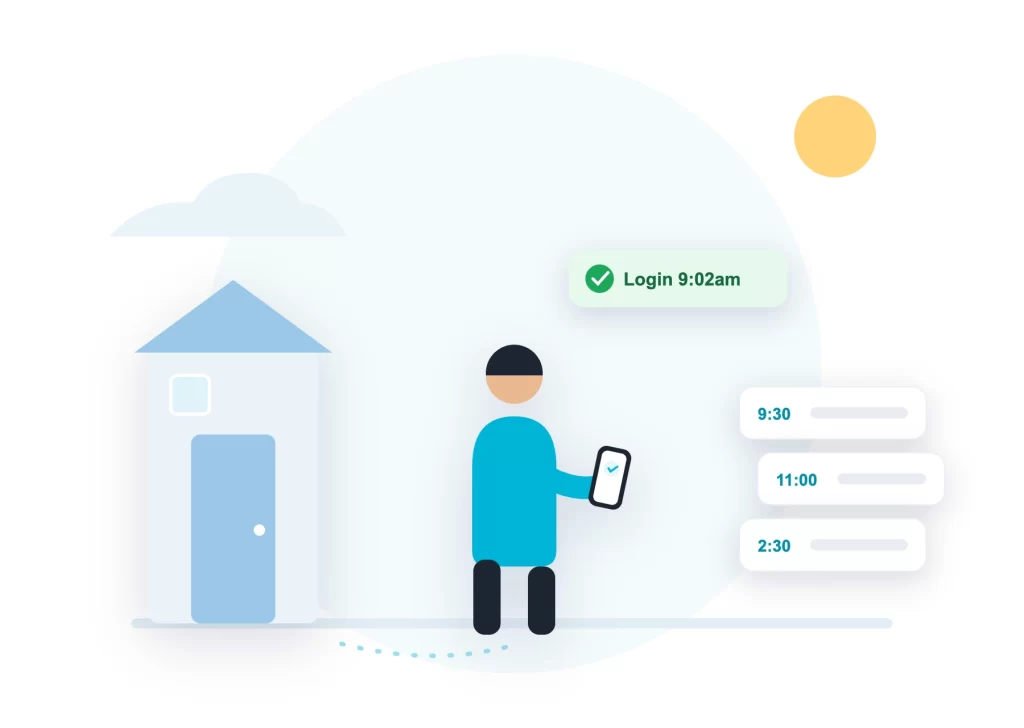 Field employee logging in on the ConnectMyWorld app at the start of the day with visits planned