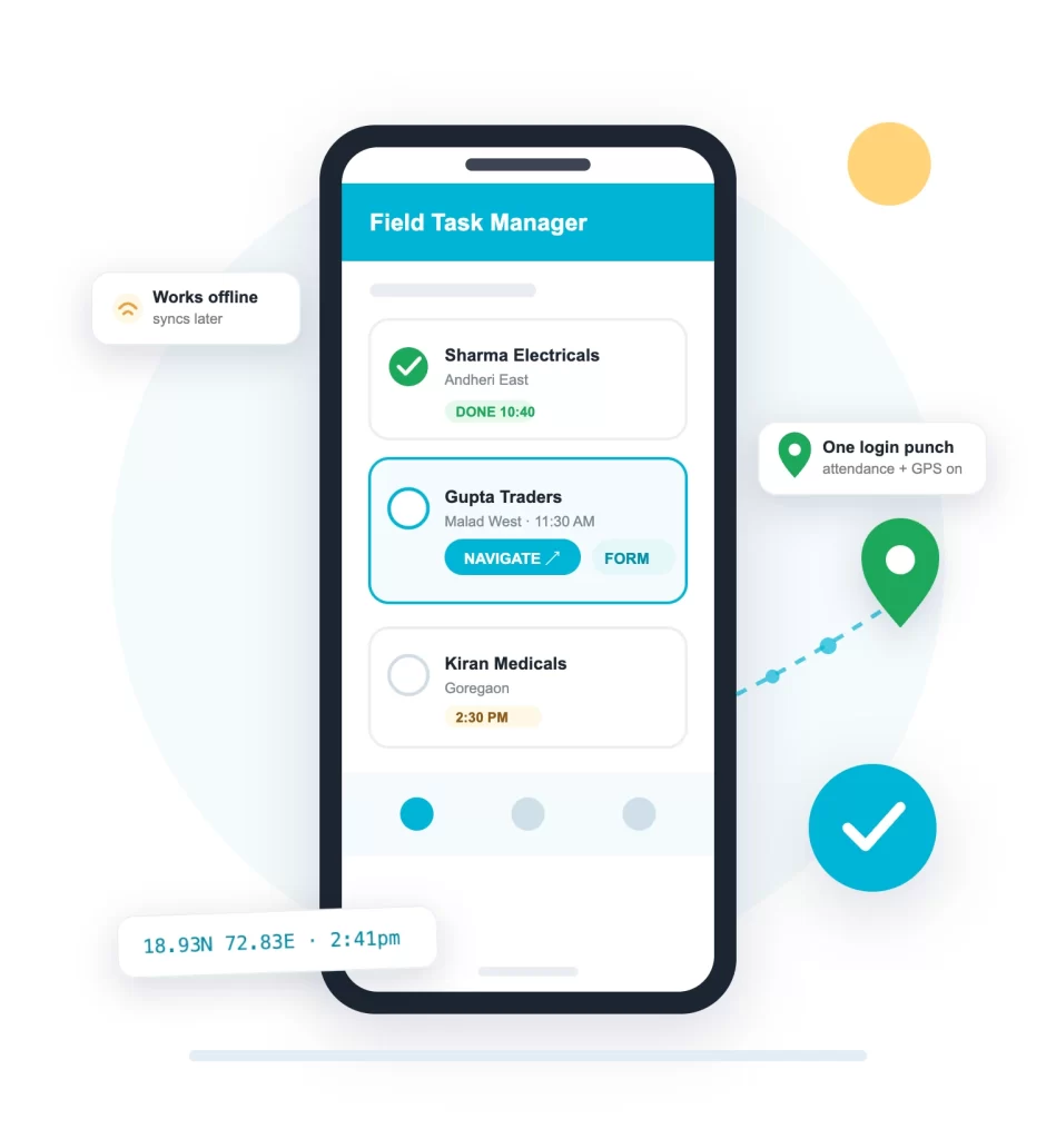 Field Task Manager app for field staff: task list with navigation, offline sync and GPS time proof - ConnectMyWorld